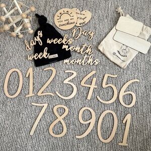 Milestone number and word wood cutouts